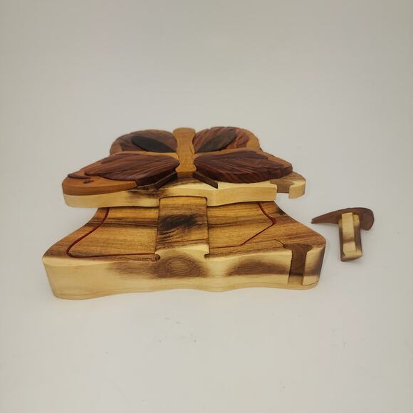 Carver Dan’s Wood Puzzle Box Butterfly Trinket Box - Picture 6 of 11